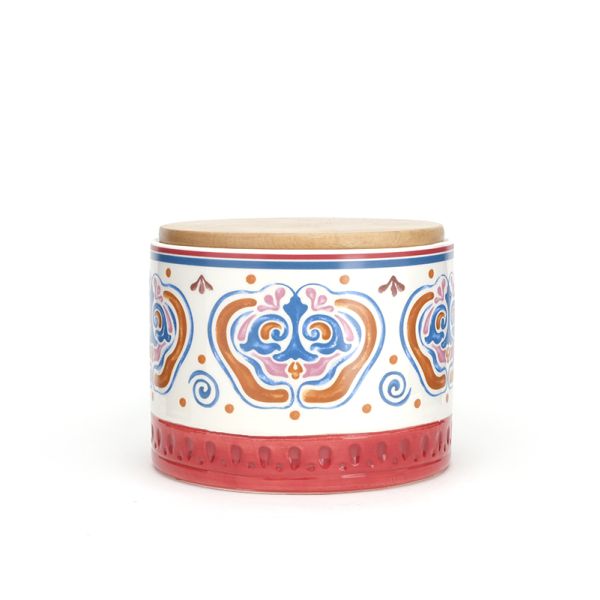 Middle Eastern Flower Decal Storage Jars Food Ceramic Canister Set With Bamboo Lid And Silicone Ring
