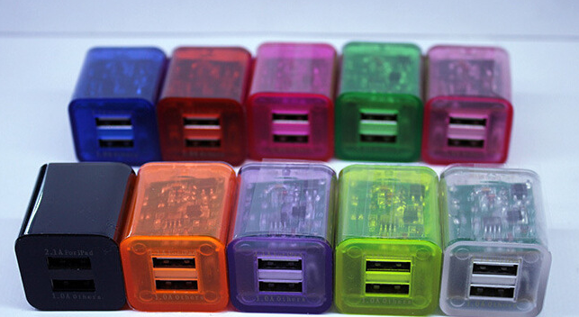 Lucency charger transparency case mini charger USB connecter LED indicator 5V1A 5V 2.1A