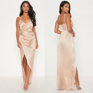China 2019 New Arrivals Women Casual Petite Champagne Satin Maxi Dress And Sexy wholesale