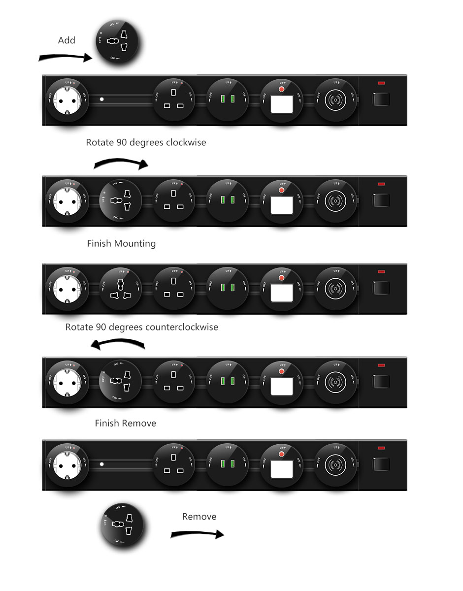 GSS System Rail Track Socket Removable Power Track and socket Multi-Function Socket UK US DE EU Standard Socket With LED