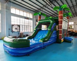 China EN71 Palm Tree Bouncy Castle Water Slide Combo Bounce House wholesale
