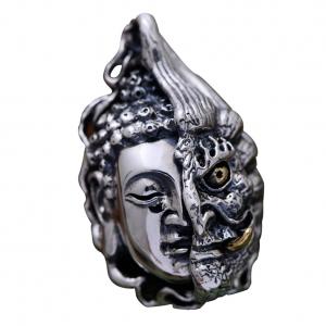 China Women Men Retro Sterling Silver Buddha Demon Design Pendant Necklace N808062 on sale