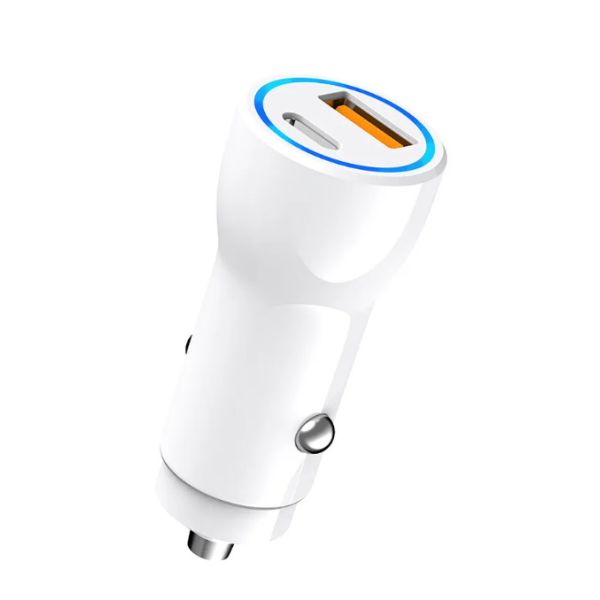 PD QC 20W USB A USBC Dual Ports Car Fast Charger Smartphone With Light Output 2 In 1 Travel Charger