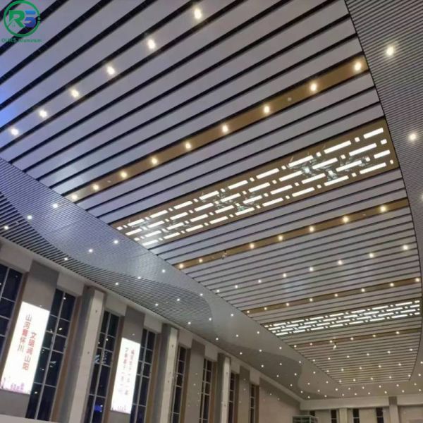C300 Suspended Aluminum Strip Ceiling Panel Beveled Edge White Powder Coating