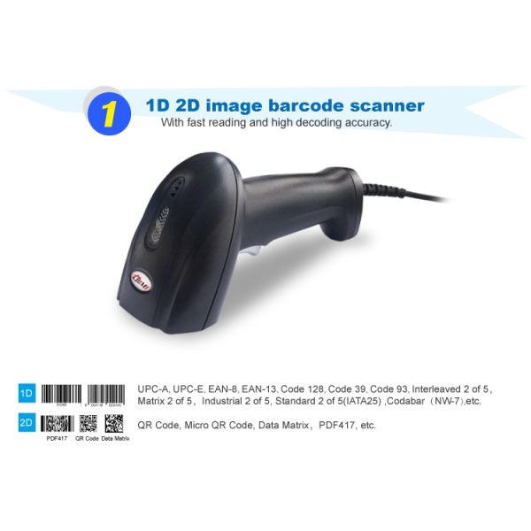 Bimi 2D Barcode Scanner for Supermarket or Restaurant USB Wired Handheld Barcode Reader