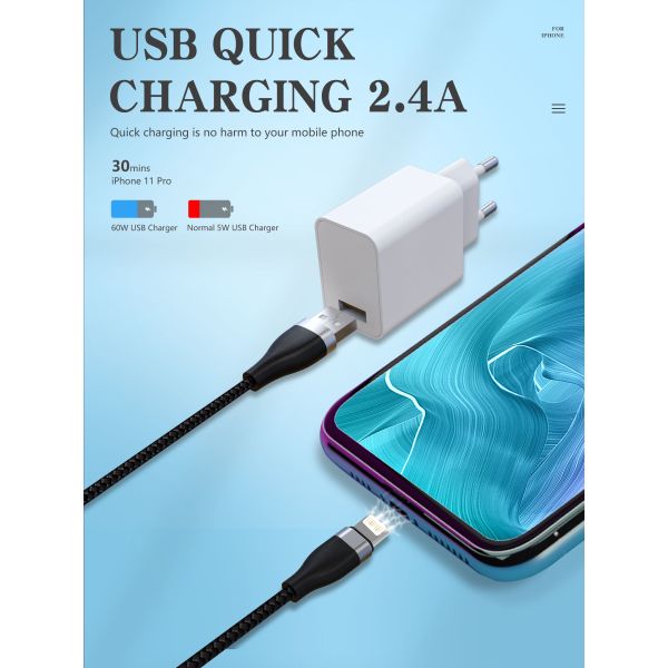 IPhone 11 Charging 6 Foot Data USB Cable 5V 2.4A Output CE Listed