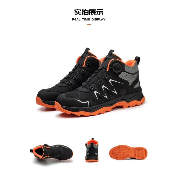 Orange Microfiber Men's Safety Boots Steel Toe Kevlar Midsole Anti-smashing Work Boots