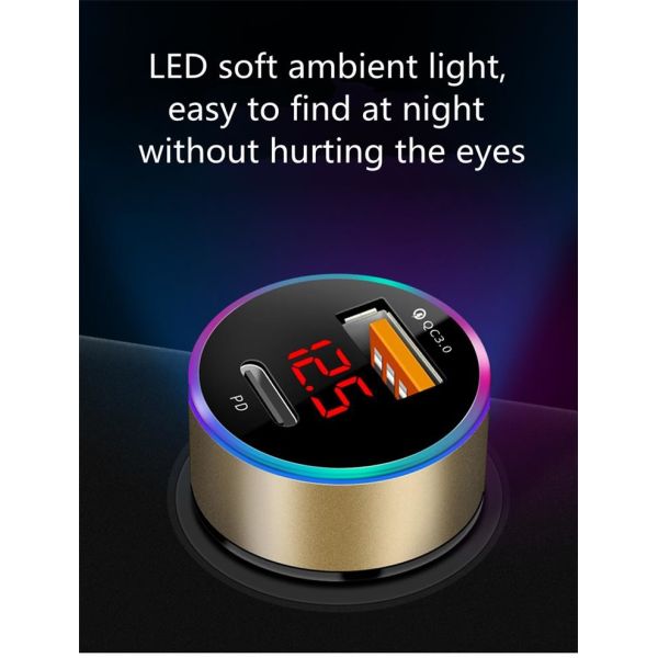 LCD Type C Car Charger PD 6A 36W QC3.0 For IPhone Huawei Xiaomi