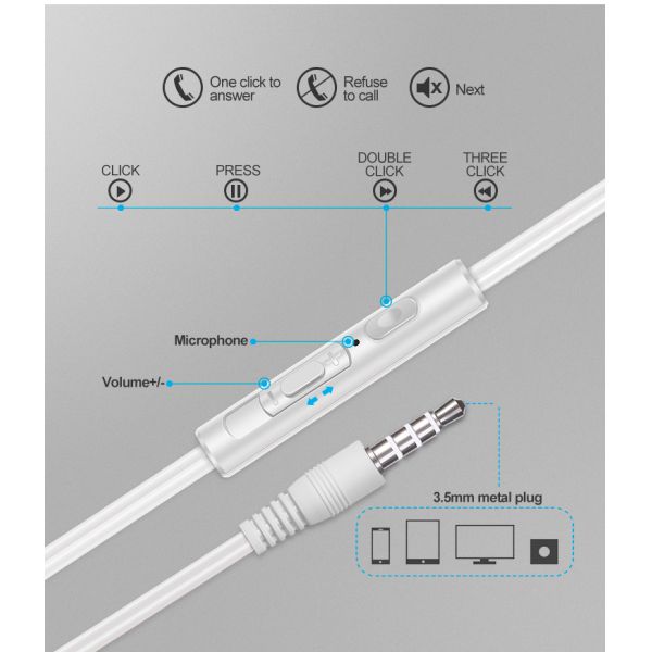 113dB Wired In Ear Earphones With Microphone Volume Control Metel Earbuds
