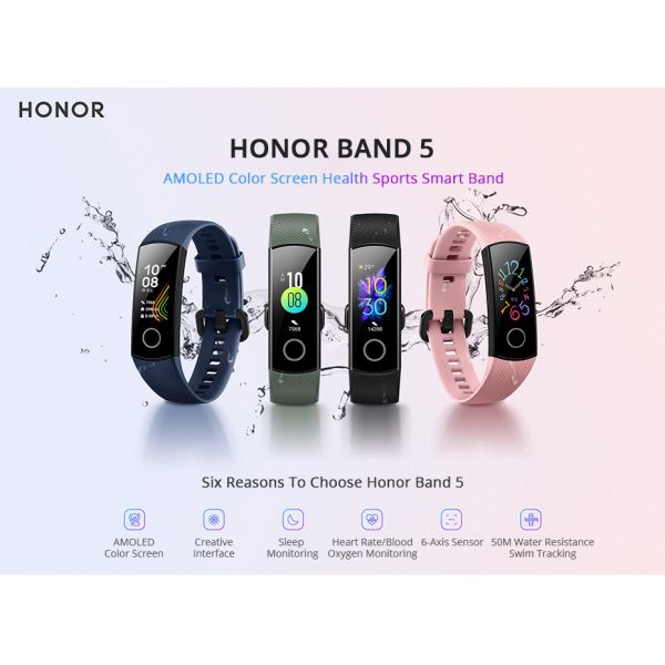 Huawei HONOR Band 5 Smart Watch Magic Color Touch Screen Swim Stroke Detect Heart Rate Sleep Nap Band Honor 5
