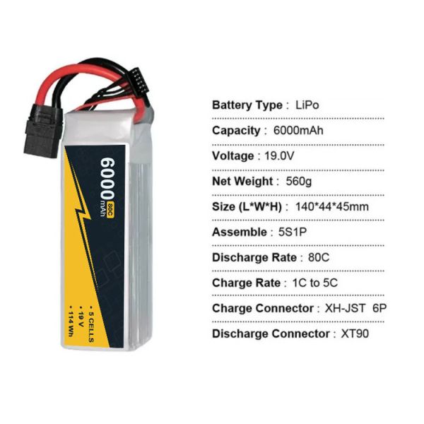 6000mAh 19v 5S1P FPV Lipo Battery High Voltage Lipo Battery Chargeable