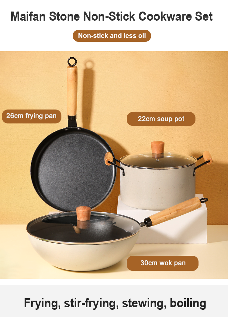 Medical Stone Ollas Cast Iron Cookware Set Non Stick Modern Design Style