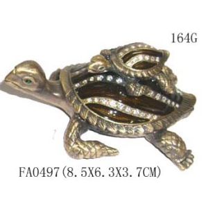 China Lovely turtle metal alloy pewter jeweled enameled trinket box wholesale