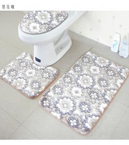 China Waterproof Polyester 3pc Bathroom Rug Set Toilet Lid Covers on sale