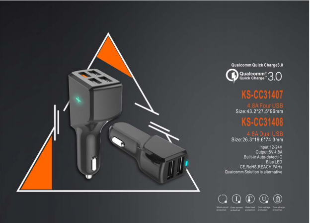 A A Dual Ports 5V2.4A Fast Cell Phone Car Charger