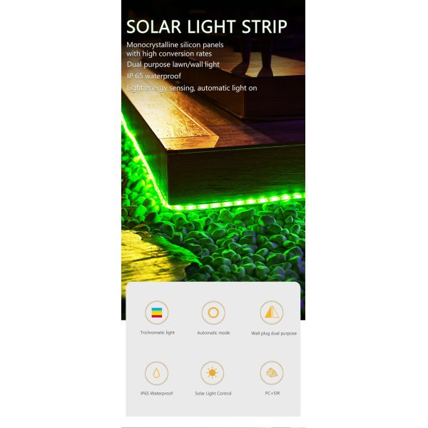 100lm 250LM Solar Powered LED Strip Solar Rope String Lights RoHS