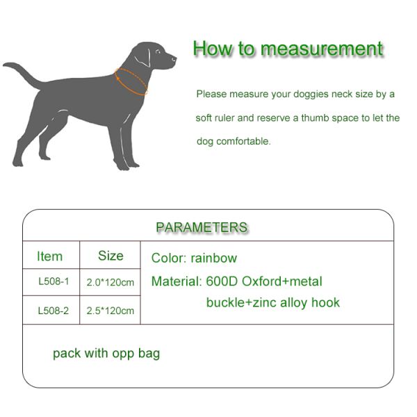 Cute Rainbow Pet Dog Collar Leash Set Nylon Custom Logo Fashion Sublimation