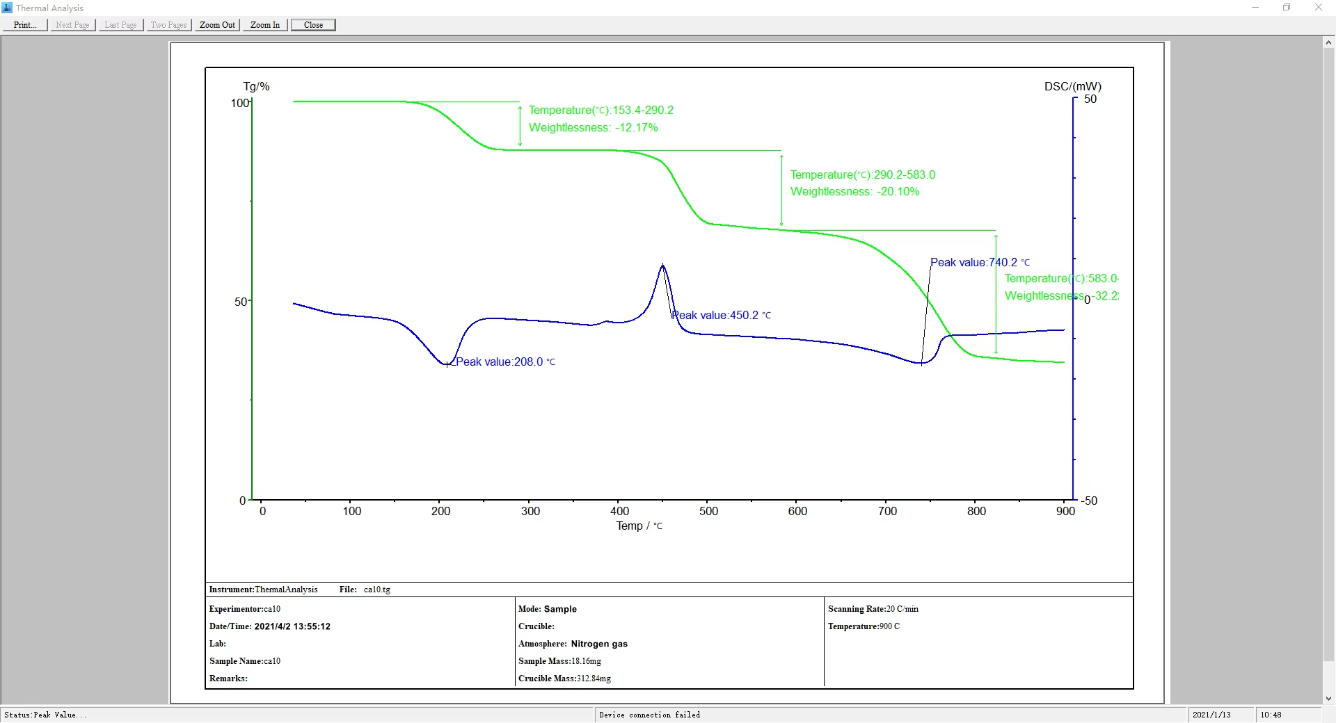 TGA Thermogravimetric Analyzer Thermogravimetry 0.1mg weighing resolution and 1250 degree