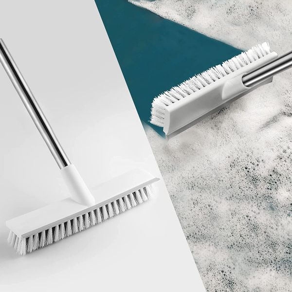 2 In 1 Stiff Bristle Floor Scrub Brush With Long Handle 15.7" To 45.6" 26cm Wide