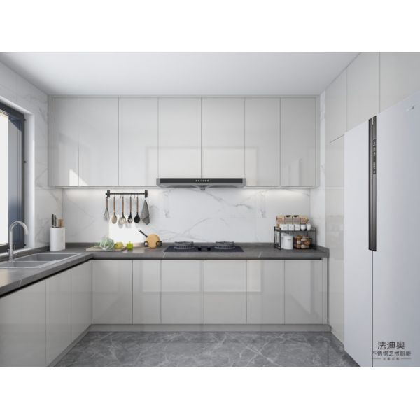 Durable Stainless Steel Construction Modern Kitchen Cabinet With Sleek White Doors