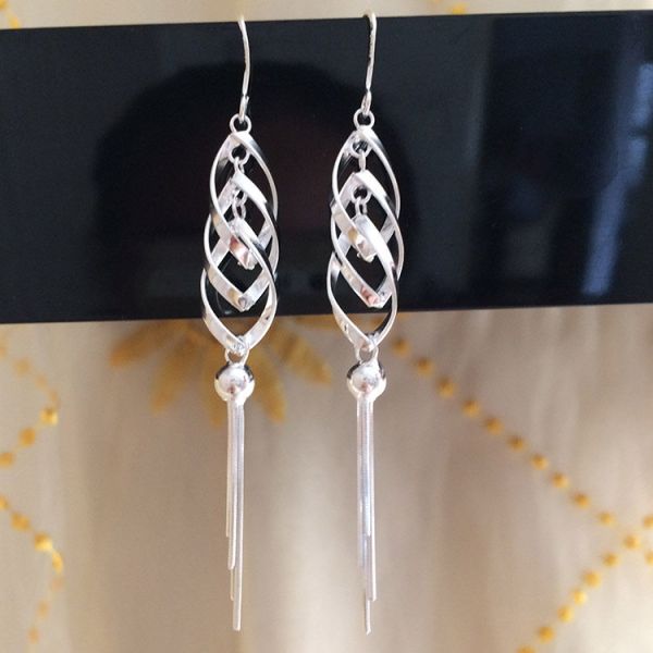 990 Sterling Silver Jewelry Earrings 7.1cm 0.19oz Long Tassel Drop Earrings