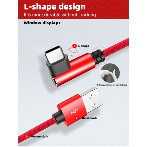 Elbow L Shape 90 Degree Type C Cable OEM USB Type C Data Cable