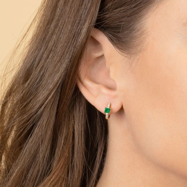 925 Sterling Silver Mini Gold Plated Baguette Hoop Huggie Earrings For Women Jewelry