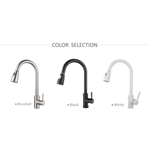 White Stainless Steel Kitchen Faucet Mixer Two Functions Retractable Kitchen Tap