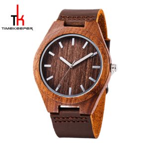 China Personalised Natural Wood Watches , Waterproof Wood Watch Leather Strap wholesale