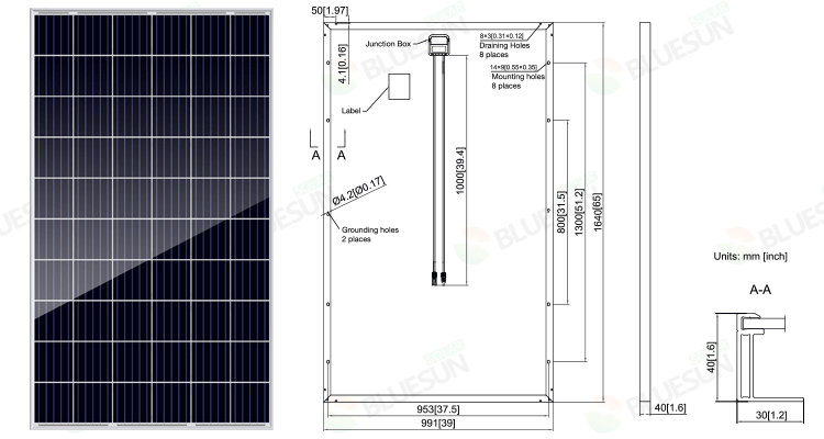 Bluesun Solar Home Power Kit Solar Single Panel Luxen 36v 280w 290w 300w Poly Solar Panel High Power Panels