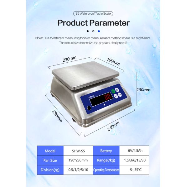 6kg Maximum Weighing Stainless Steel Scale with Dual Display and IP68 Waterproof Rating