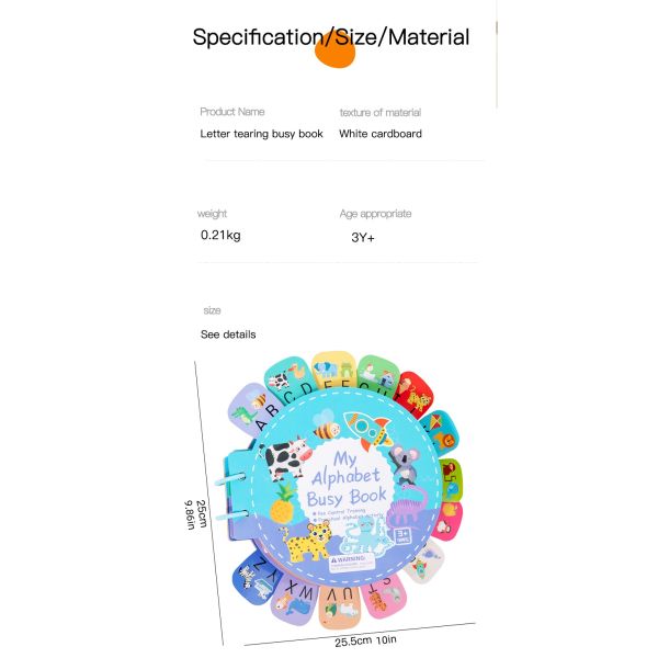 2025 New Design Baby Letters 26 English Letters in Red Words Cognitive Card Children's Paste Book Toy Educations Toys for Kids