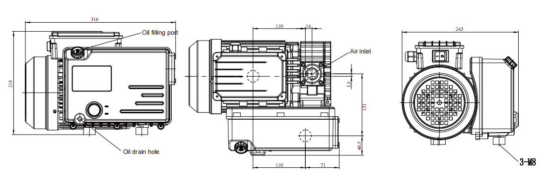 Oil Lubricated Pharmaceutical Vacuum Pump Dual Stage Rotary Vane Vacuum Pump