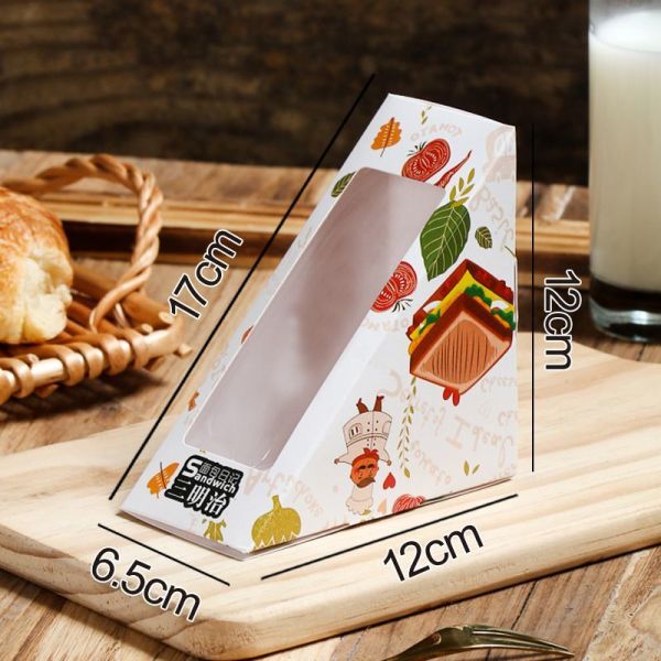 Recyclable Eco-Friendly Custom Logo Printing Food Grade Convenient Portable Triangular Cardboard Sanwich Box