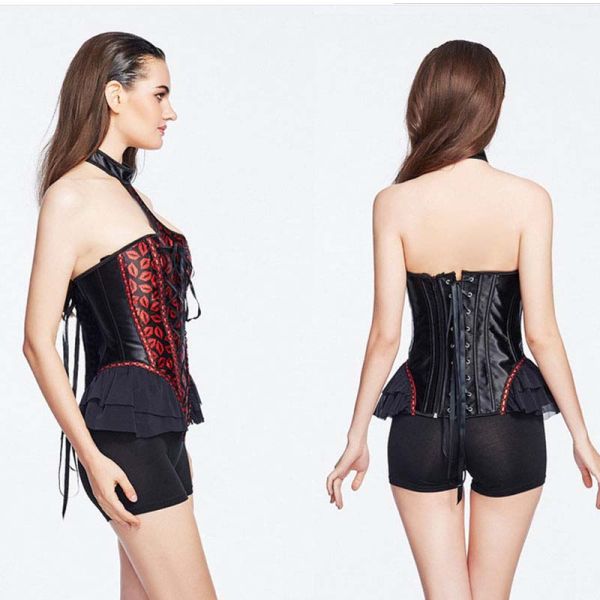 Red and Black Halter Bustier Dress red