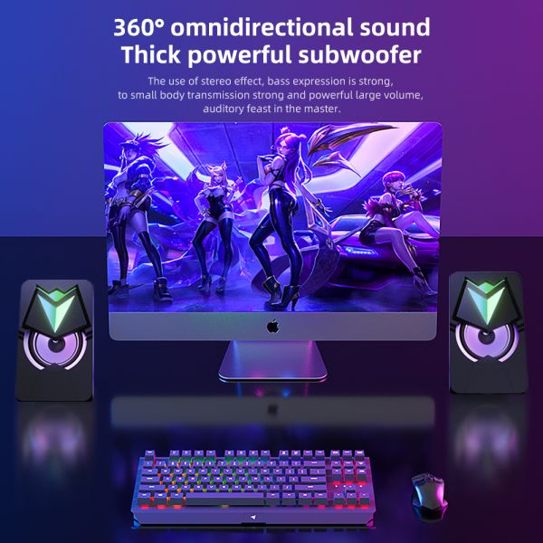 PC Table Wired Stereo Subwoofer With Led Rgb Light And Frequency Range 20Hz-20KHz