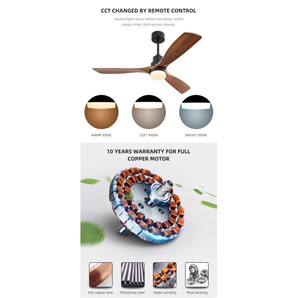 4100K 3 Blade Wood Ceiling Fan Light