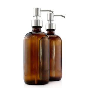 China 500ML Brown Glass Lotion Bottles With 28mm Pump Dispenser wholesale