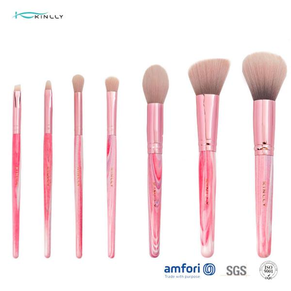 Pink Aluminum Ferrule 7pcs Makeup Brush Set For Beginners