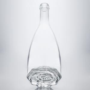 China Embossed Glass Bottle for Gin Rum Vodka Whiskey Sealing Type Cork Flower Shaped Bottom wholesale