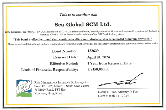 Sea Global (USA) LLC Certifications