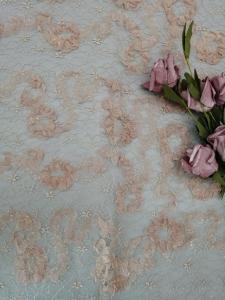China Pink Floral Crochet Glitter Tulle Mesh Shining Lace Fabric on sale