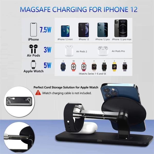 5W 3 In 1 Magsafe Wireless Charger Station 5V 1A For IPhone 12 AirPods