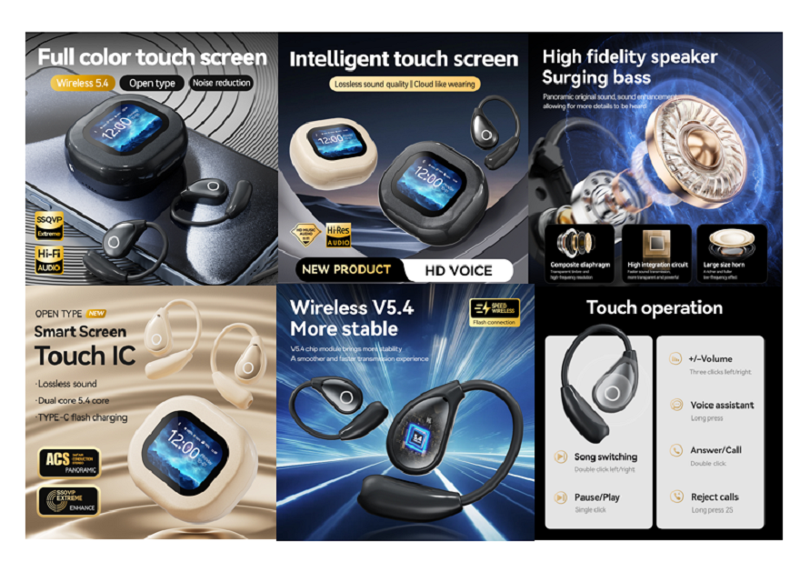 ETEK OWS Bluetooth Earbuds,BT Version 5.4,14.2mm Driver, 5H Playtime, Black/Complexion,ideal for daily use and gifting.