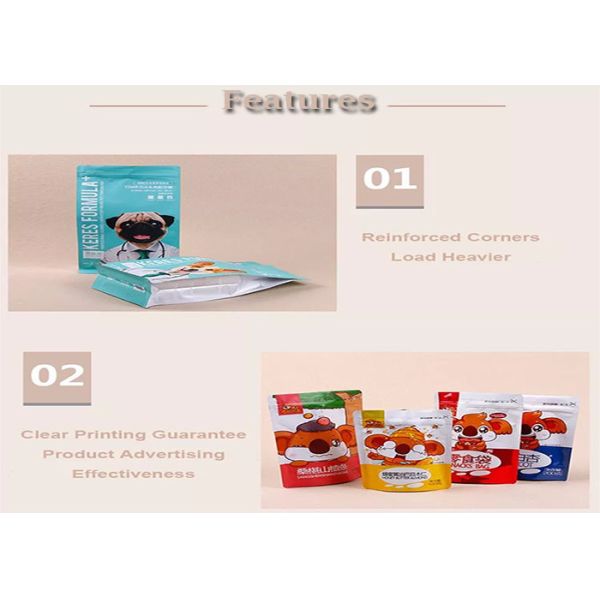 Doypack Clear Aluminum Foil Ziplock Bags Flat Block Bottom Gusset Quad Seal Sides