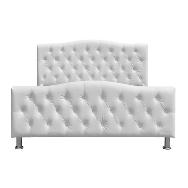 White Diamond Tufted Leather Queen Size Bed Frame Crystal Buttons BSCI