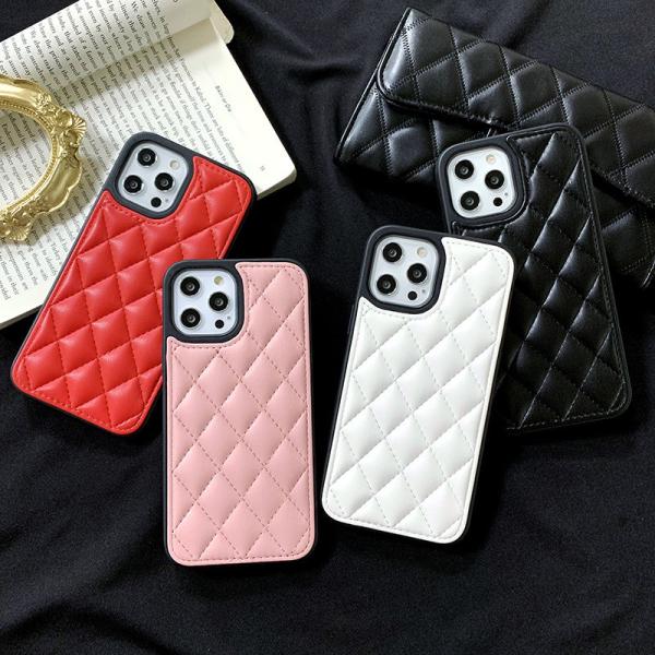 PU Leather Designer Cell Phone Cases Stitched Grill Pattern Camera Protection