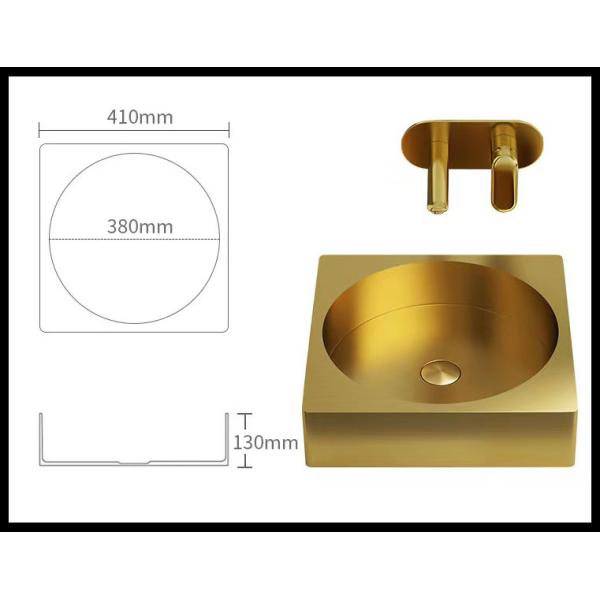 16x16" Gold Square Stainless Steel Vessel Sinks With PVD Nano Tech Coating
