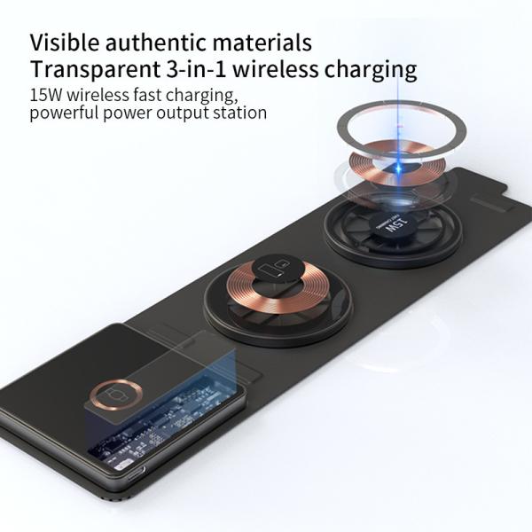 Transparent Portable Folding Fabric 15W Magnetic Qi Wireless Phone Charger For Iphone 14 Pro Max