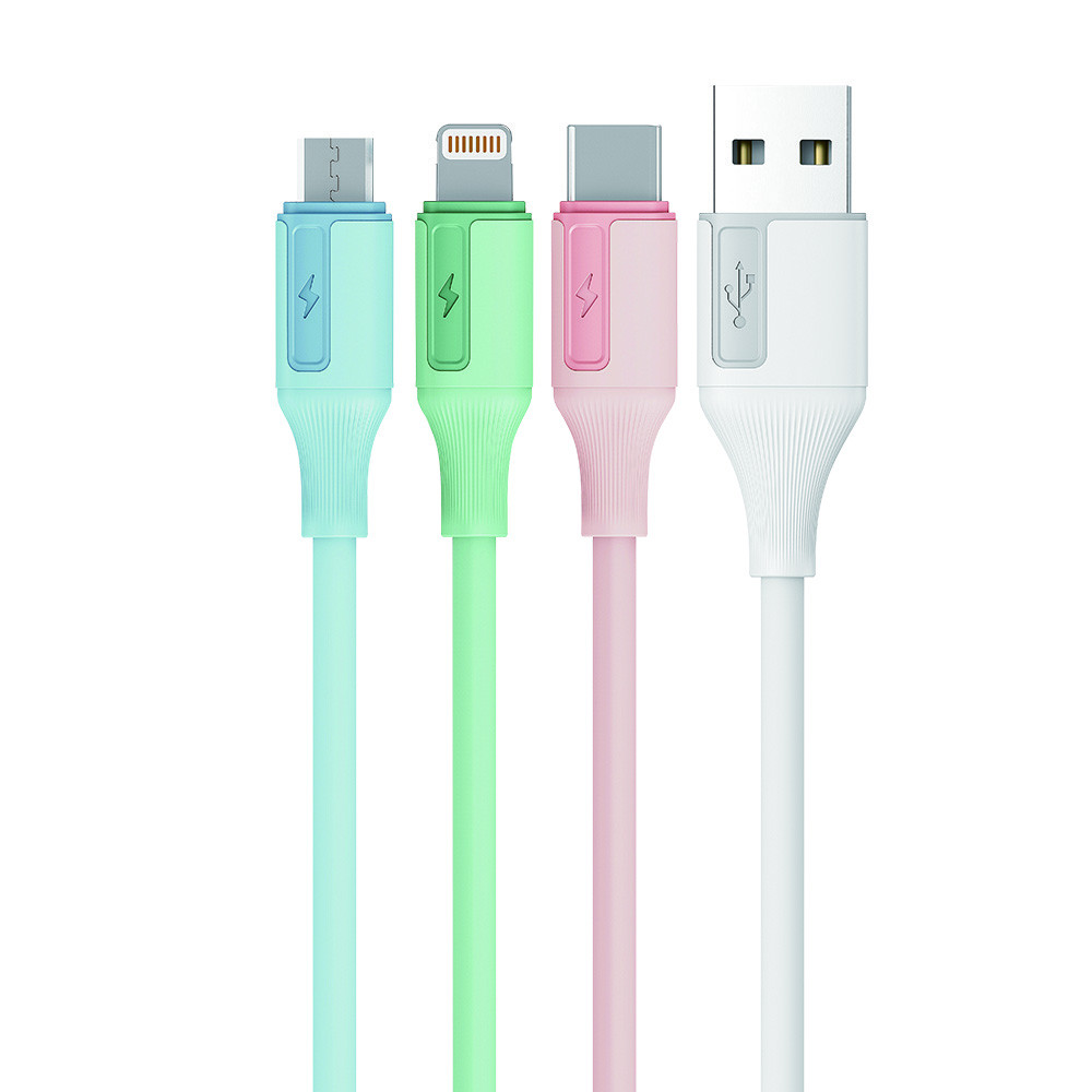 Quality USBA-C/A-M/A-L 2A Charge and Data Transfer Cable with Colorful Silicone Series and Aluminum Connector in Blue White Green and Pink for sale